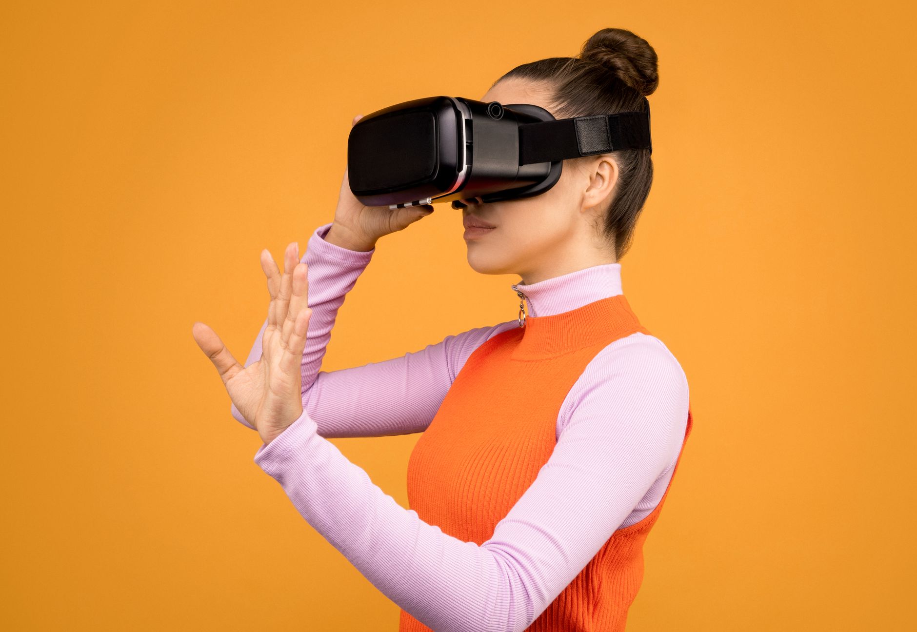 Person wearing a virtual reality headset